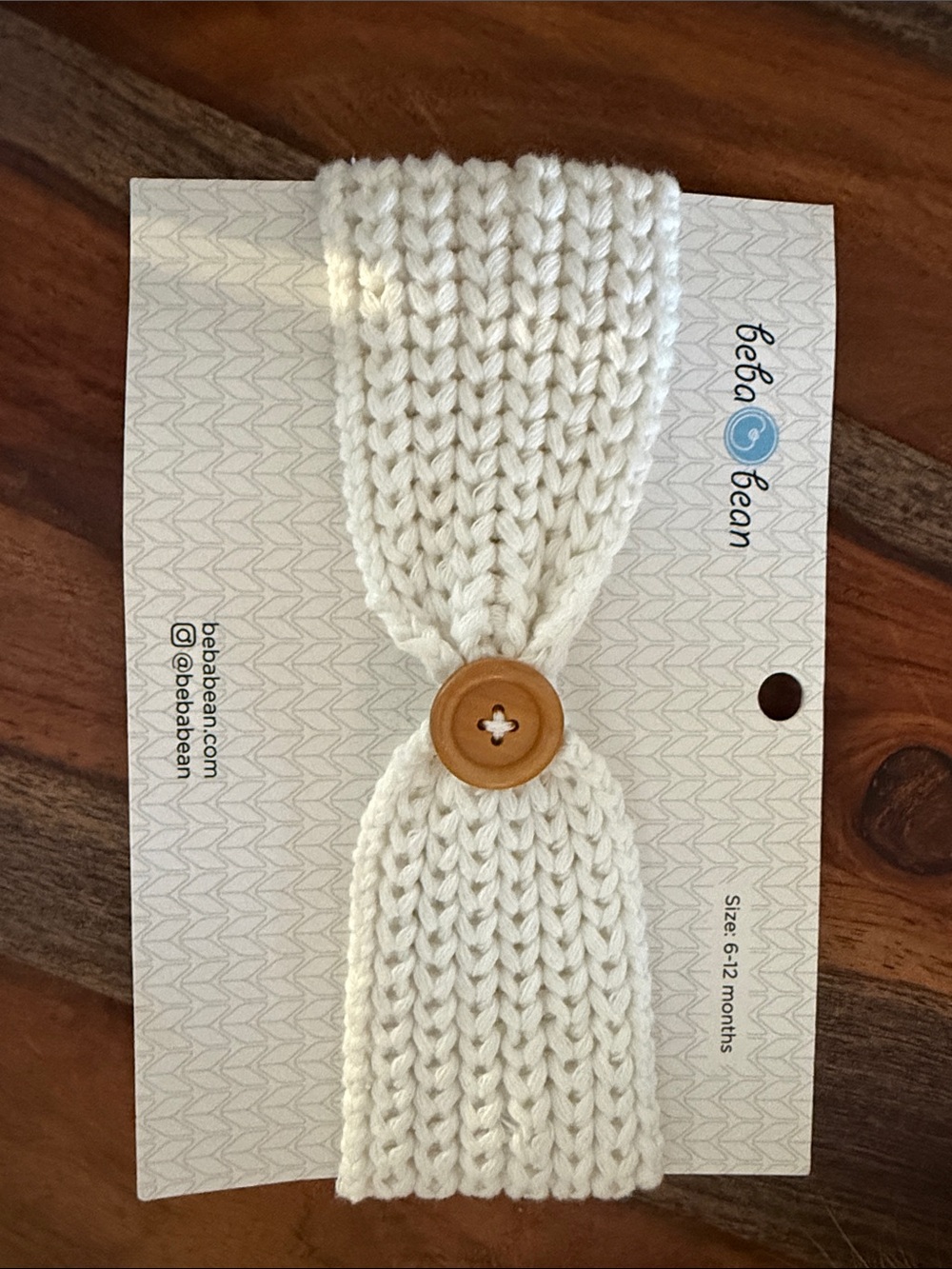 Cream Knit Baby Headband with Button Accent